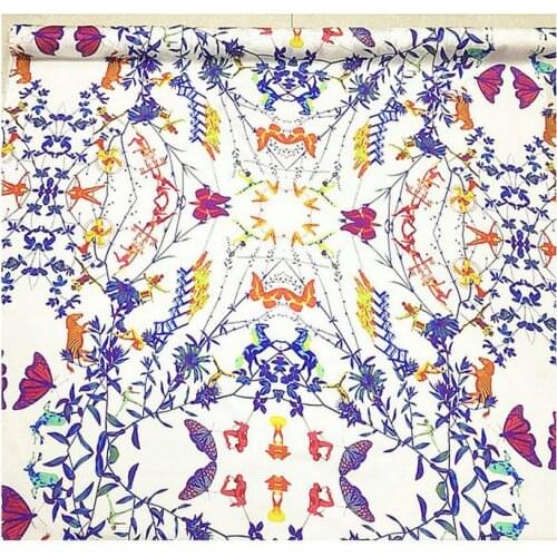 2018 new fabric flower and butterfly printed Silk Twill fabric for silk dress 100% silk fabric