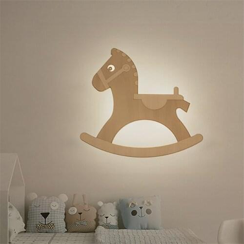 Nordic Wooden Children Trojan Wall Light Living Room Bedroom Study Dining Room Bedside Art Decor Corridor LED Creative Wall Lamp