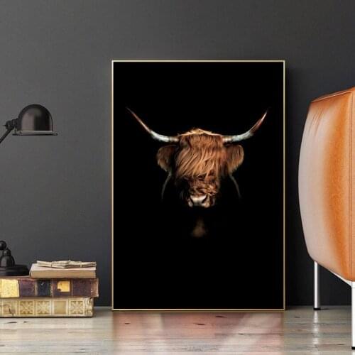 Modern Animal Art Yak Canvas Painting Highland Cow Wild Animals Posters Prints Wall Pictures for Living Room Home Wall Decor