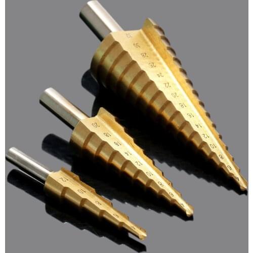 3Pcs Large HSS Steel Step Cone Drill Titanium Coated Bit Set Hole Cutter 4-12 4-20 4-32mm Wood Drilling