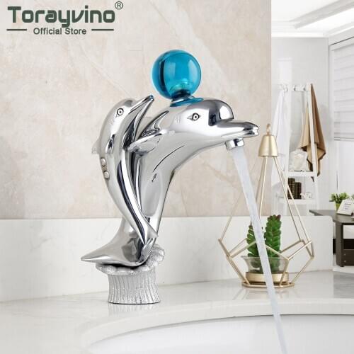 Torayvino Luxury Bathroom Faucet Chrome Polished Dolphins Basin Sink Faucet Single Handle Faucets Hot And Cold Mixer Water Tap