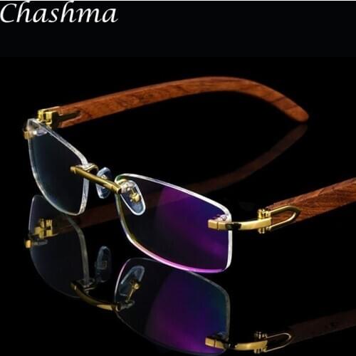 Vazrobe Wood Glasses Frame Men Rimless Eyeglasses frames Wooden Gold Prescription spectacles Fashion Brand Eyewear Frameless