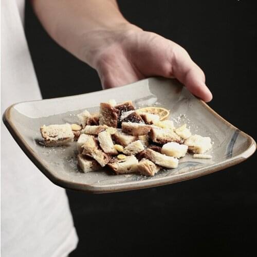 Japanese ceramic sushi plate dinner plate hotel rectangular line dish plate commercial retro personalized fish plate household