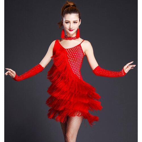 Competition Women Dance Ballroom Samba Costume 3pcs Set with Necklace Sleeves Sequins Latin Dance Costume for Women