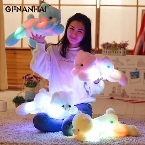 1pc 50cm Cute Luminous Bear Plush toy kawaii Lying Teddy Bear Pillow LED Glowing Light Dolls Stuffed Toys for Children Xmas Gift