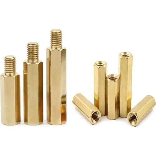 10/50pc Solid Brass Copper M2 M2.5 M3 M4 Hex Standoff Hexagon Pillar M-F F-F Male-Female Female Spacer Nut PCB Board Motherboard
