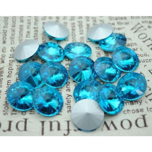 100pcs/lot Aquamarine Color 8mm,10mm,12mm,14mm,16mm,18mm,20mm Chinese Top Quality Round Fancy Stone Rivoli glass beads