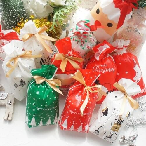 12 Style Choose 23.5*14.5cm 10pcs Christmas Santa Claus Elk Tree Bag Cookie Snacks Party Gift Plastic Packaging Bags