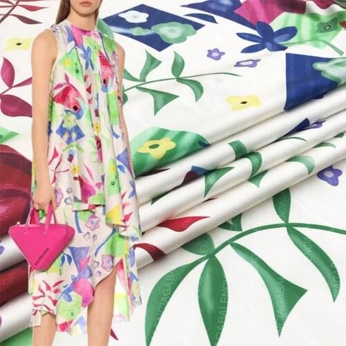 145 cm wide stretch satin fabric brand digital printing fabric satin fashion dress handmade DIY fabric wholesale cloth