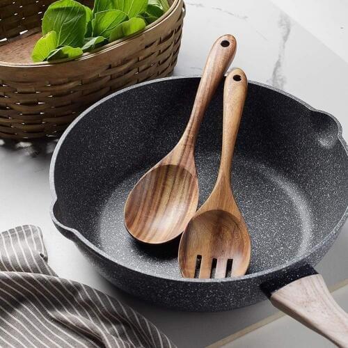 2PCS Salad Servers Acacia Wooden Utensils Cooking Spoons Cultery Kitchen Tools