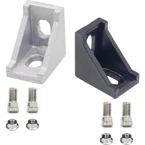 20sets 2028 3030 Aluminum Profile Connector, 1set: 1pc Corner Bracket + 2pcs Hex Flange Nuts + 2pcs T Bolt Screws