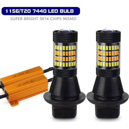 2x Led Car Running lights&Turn Signal Lamp DRL 1156 P21W BA15S Canbus BAU15S LED T20 7440 W21W Bulbs 3014 Chips 96SMD Dual Mode