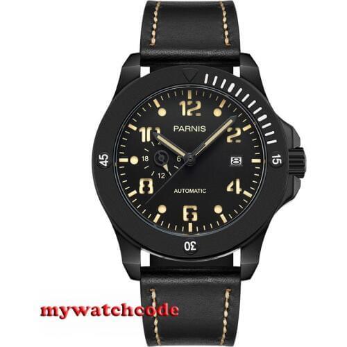 43mm Parnis black dial PVD Sapphire Glass 21 jewels miyato Automatic mens Watch