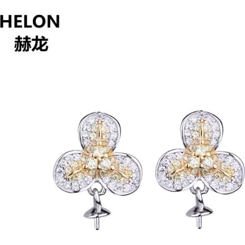 925 Sterling Silver Women Stud Earrings Flower 7-13mm Pearl or Round Bead Semi Mount Earrings CZ Wholesale