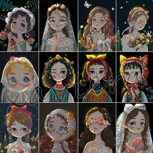 Xaviera 5D Diy Diamond Painting Cartoon Cute Girl Full Square Round Drill Embroidery Cross Stitch Kits Mosaic Rhinestone Artwork