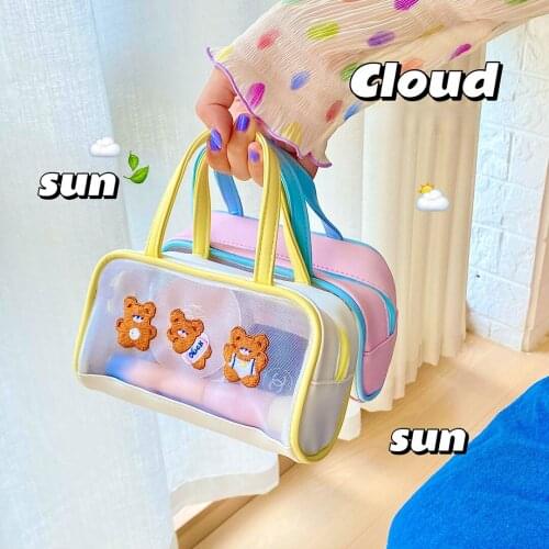 Bunny net yarn portable pencil case Cute cartoon student stationery Japanese ins wind bear school supplies cute bag cute case