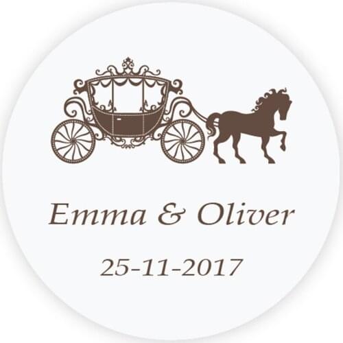 DouxArt 100 Pieces Custom Personalized, Wedding Stickers - Wedding Carriage, 40mm Colorful Wedding Party Invite Labels P081