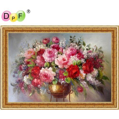 DPF color peony Diamond painting Cross Stitch Round full Mosaic have Frame Diamond Embroidery needlework decor crafts flower
