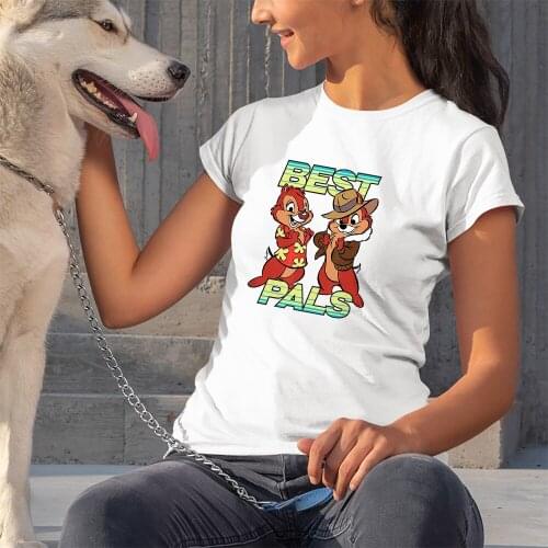 Disney Summer New Women T-Shirts Chip 'n' Dale Cartoon Printing Top Clothes Fashion Outdoor Harajuku Style T Shirts Female Trend