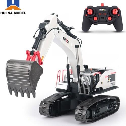 HuiNa 1/14 Alloy 2.4G RC Excavator 22 Channels Rotation Demolition Machine Remote Control Catcher Wood Grabber Engineering Car