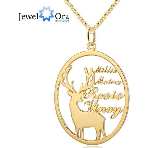 JewelOra Designer Personalized Elk Nameplate Necklaces for Women Christmas 2020 Customized Name Pendant Gift for Mother/ Grandma