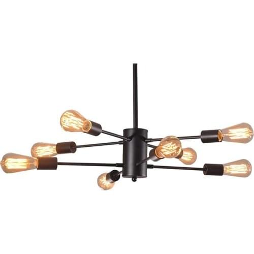 Industrial Style Retro Chandelier Black Iron Branch Straight Bar Ceiling Light LOFT European Standard Lamps