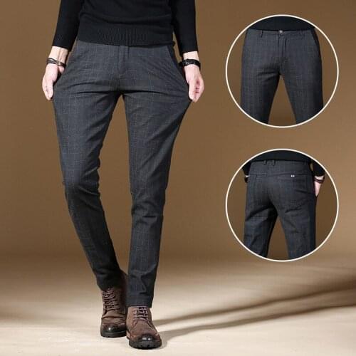 2019 Mens Stretch lattice Casual Pants Mens Four Seasons High Quality Business Trousers Mens Straight Trousers Harem Pants