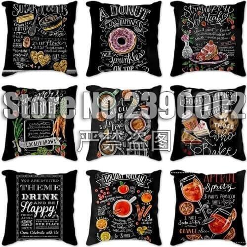 Sweet Tea Recipe Print Covers Soft Decorative Cushion Cover for Sofa Home Chair Chalk Art Pillow Cover Cartoon Pillowcases Throw