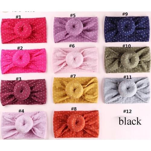 24PC/lot Dot Print Nylon Headbands Newborn Donuts Headband,Hair Bow Nylon Headband Kids Girls Turban Hair Accessories