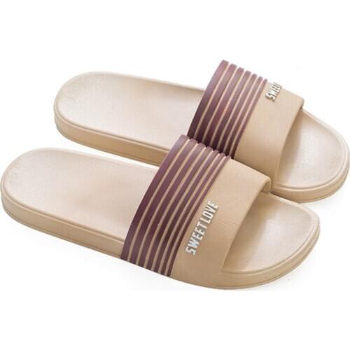 New Lovers Summer Home Bathroom Slippers Durable Flat PVC Striped Womens Slides Young Couples Beach Sandals