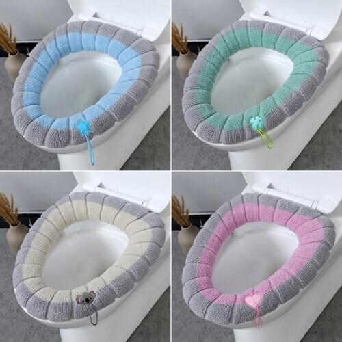 New Nordic Style Contrast Color Handle Toilet Seat Knitted Toilet Cover Winter Warm Household Toilet Seat