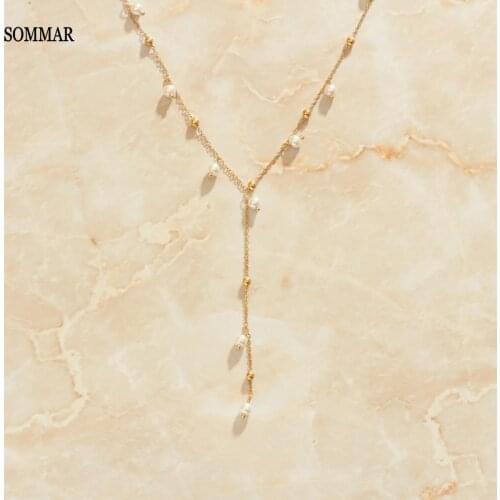 SOMMAR Newest Arrival Gold color Female Friend pendants Y-shaped gypsophila pearl necklace multi-layer necklaces luxury