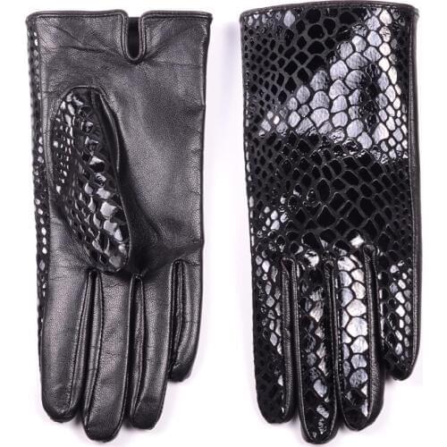 New Womens Ladies 100% Genuine Leather snake print leather Winter thin-lined Short Gloves