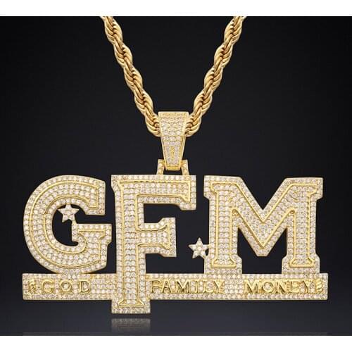 BOEYCJR Gold Color AAA Zircon Copper God Family Money Necklace&Pendant Fashion Jewelry HipHop Punk Necklace For Men or Women