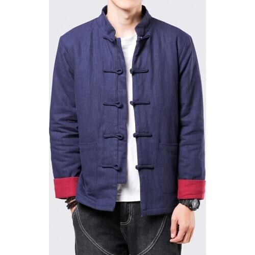 Coat Winter Chinese Tang suit cotton-padded clothes thick warm Chinese style mens retro loose large size oriental clothing