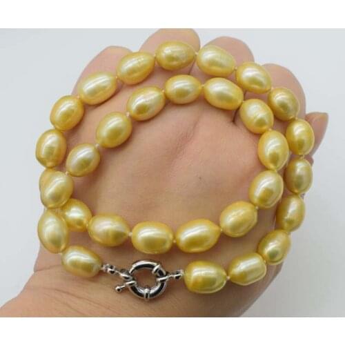 Freshwater pearl egg champagne 10*13mm necklace nature FPPJ wholesale beads 18inch