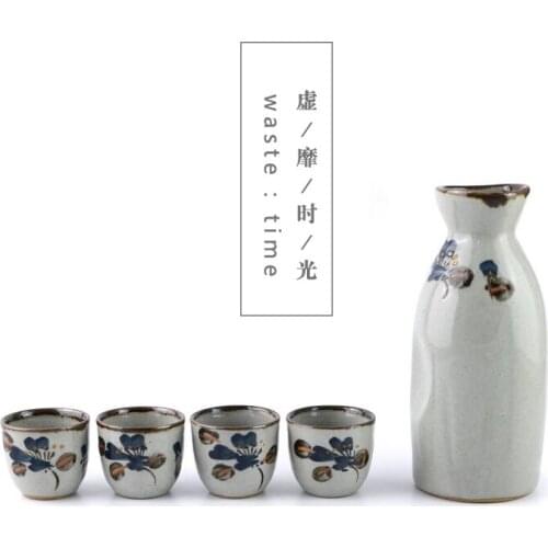 Five-piece suit Japanese high grade sake liquor bottle wine cup stone series Chinese white wine ceramic barware