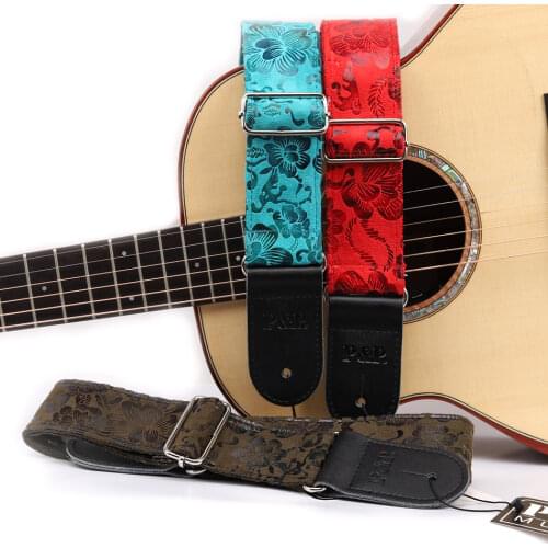 Guitar Strap Emboss Strap With Leather Ends Vintage Classical Pattern Design For Bass Electric and Acoustic Guitar Soft