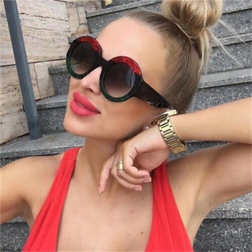Oversized Glitter Round Sunglasses Luxury Fashion Brand Designer Gradient Red Black Green Sun Glasses Men Shades Eyewear
