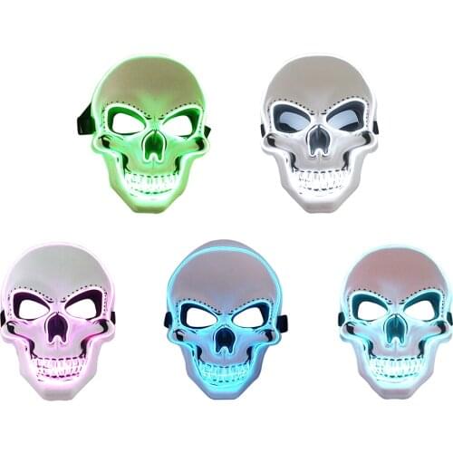 Halloween Glowing Mask Horror Skull Shape Cold Light Scary Mask Skeleton Masquerade Costume Cosplay Props Play Tricks Spoof Mask