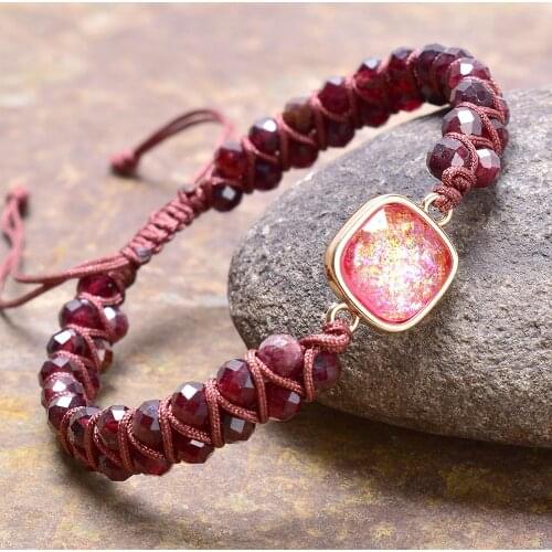 Unique Exquisite Natural Faceted Garnet and Opal Charm Bracelet for Women Friendship Rope Adjustable Bracelet Dropshipping
