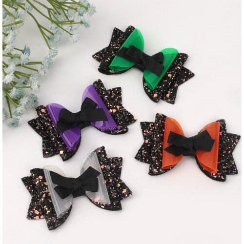 Oaoleer 3Inch Halloween Hair Bows Glitter Hairpins Clips Glitter Cute Hairpins Daily School Barrettes Headwear Hair Accessoires