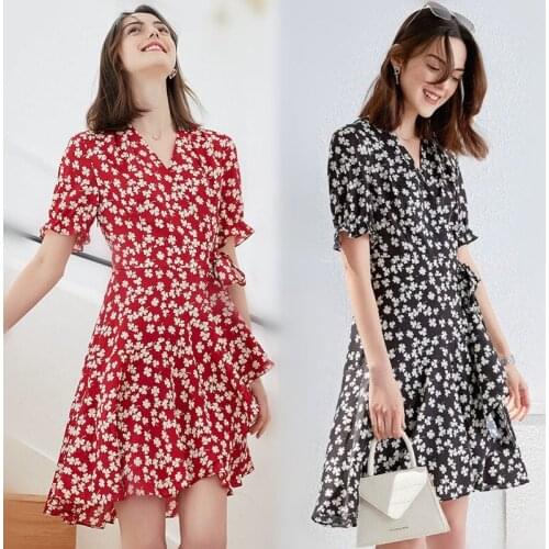 2021 Women Dresses Boho Floral Puff Sleeve Short Mini Dress Summer Knot Sexy V-Neck Party Holiday Female vestido For mujer Beach