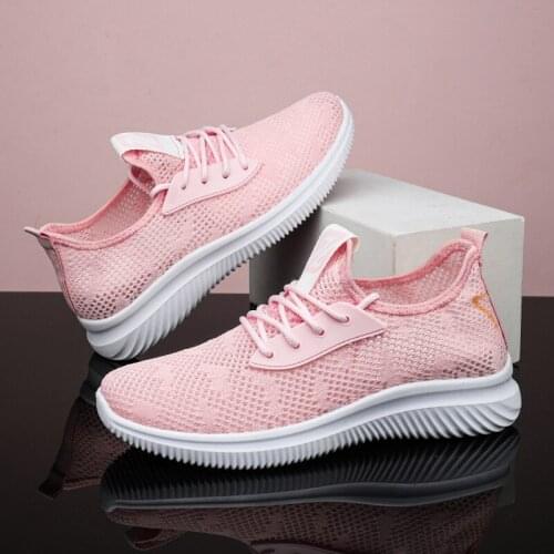 Walking mesh breathable womens sports shoes womens new flying woven mesh breathable fashion casual comfortable flat shoes