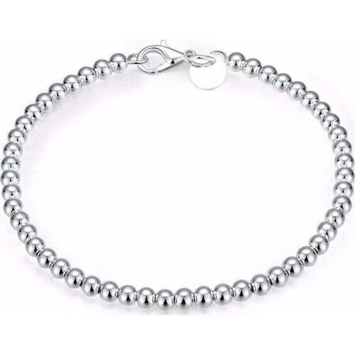 New Arrival 925 Sterling Silver Fashion 4mm Smooth Round Beads Charm Bracelet Women Jewelry Gift