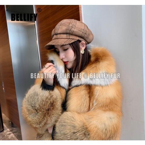 Womens wholepelt big collar Red Fox Fur Coat Winter Luxury Warm natural fur jackets