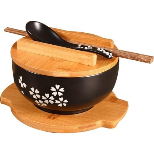 1000Ml Ceramic Noodle Bowl Spoon Bowl Mat with Cover Instant Noodle Bowl Korean Soup Bowl Rice Bowl Cutlery Set