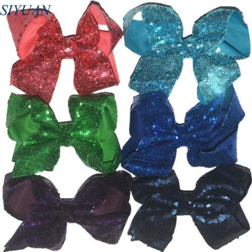 20pcs/lot High Quality 6'' Embroidery Bling Sequin Bow Girl Lovely Hairbow Clip Daily Headwear HDJ116