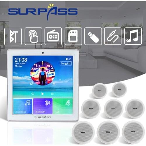 4 Channel In Wall Sound Amplifier Bluetooth Fm Radio Stereo Touch Screen Amp HIFI PA Ceiling Speaker kit Smart Home Audio System