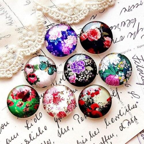 20mm 25mm 30mm ) 40pcs mixed Handmade Round Glass Beads-Image Glass Cabochon-( Flowers)-(HPGC-MIXSS-B10)